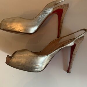Christian Louboutin Gold Peep-Toe Slingback Heels